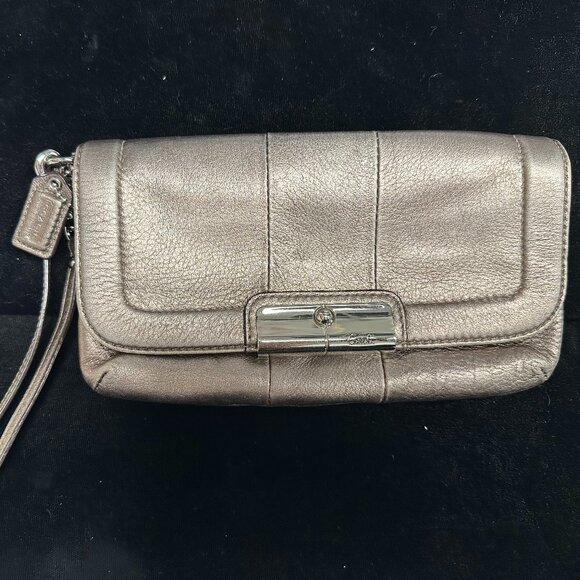 Silver Pewter Coach Wristlet Purse - Picture 1 of 6